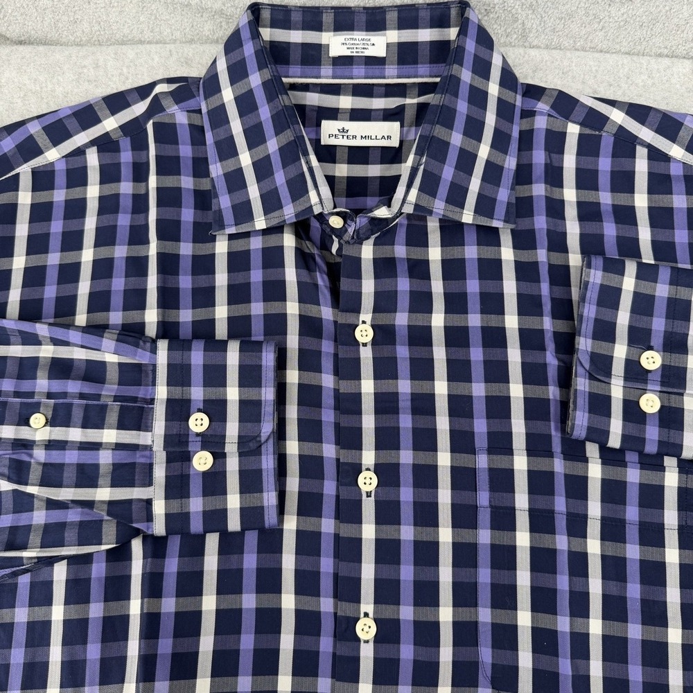 Peter Millar Crown Soft Shirt Men's XL Silk Blend Button Down Long Sleeve Plaid